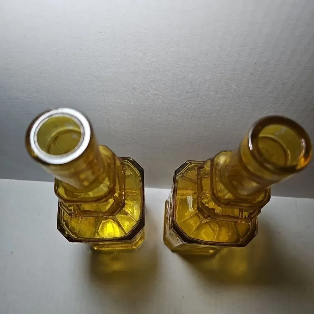 Set Of 2 Vintage Amber Embossed  Decanters Bottles 11.5